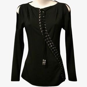Venus Cold Shoulder Lace Up, Fitted Shirt